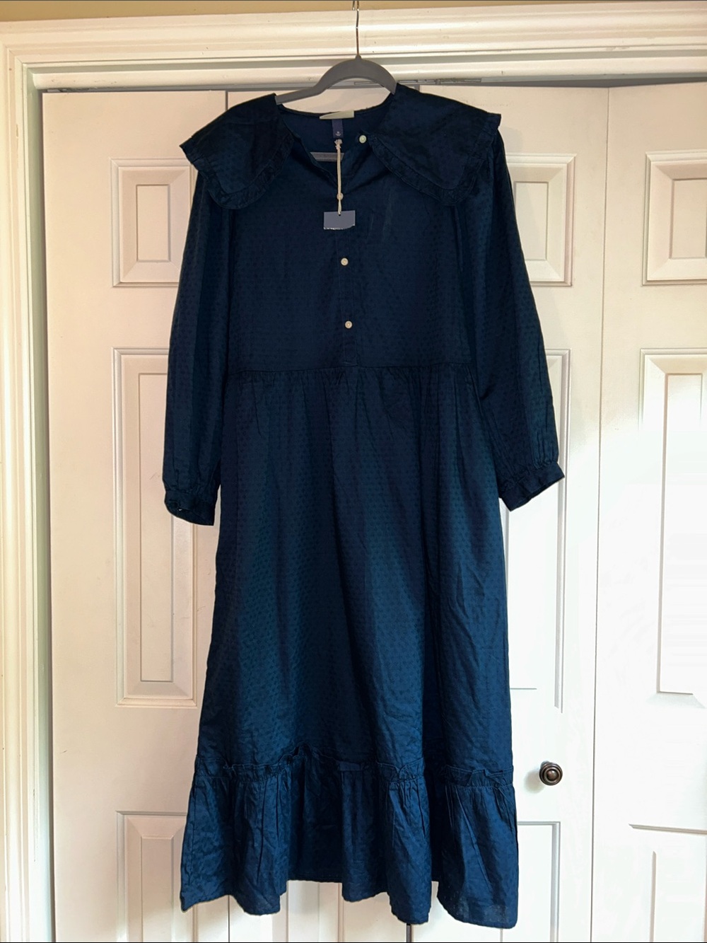 Universal Thread Navy Blue Long-Sleeve Midi Dress with Ruffle Hem